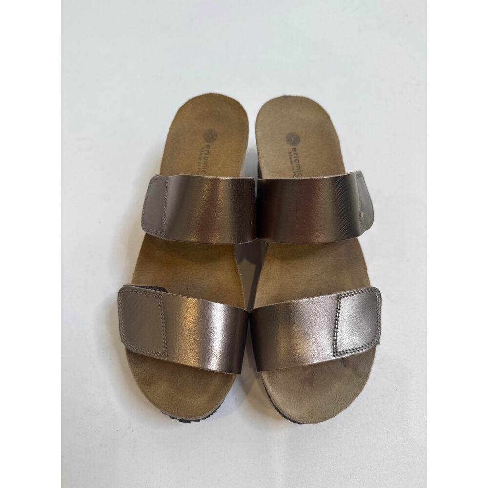 Eric Michael Lily Wedge Sandal Bronze Metallic Velcro Straps EUC Sz EU 39/ US8.5